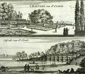 CHÂTEAU ET CASCADE DE SAINT-CLOUD Gravure estampe illustration de Van Meurs 1666 - Imagen 1 de 2