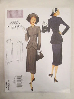 Vogue 1019 Vintage Model Fitted Lined Jacket A Line Skirt Pattern 6-12 Uncut FF - Image 1 of 2