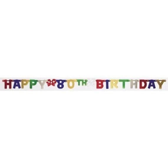 80th Birthday Banner Jointed Banner Happy Birthday 80th 6.2ft - Image 1 of 1