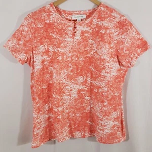 Breckenridge Woman's Sz Large Top Peach Pink Orange Tie Dye Splash Short Sleeve - Picture 1 of 8