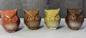 4 PCs Ceramic Owl Figurine 3.5x3” Rust Brown Sage Green Chocolate Decor Patio - Picture 1 of 8