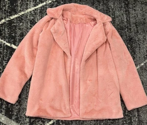 Pink Faux Fur Oversized Collared Open Jacket Size XXL - Picture 1 of 6