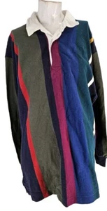 Land's End Men's Shirt Large Striped Multicolor Cotton Rugby Polo - Picture 1 of 7