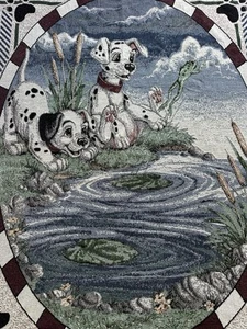 101 Dalmatiner Disney gewebter Überwurf Gobelin Decke Fransen 68”x52” Vintage - Bild 1 von 12
