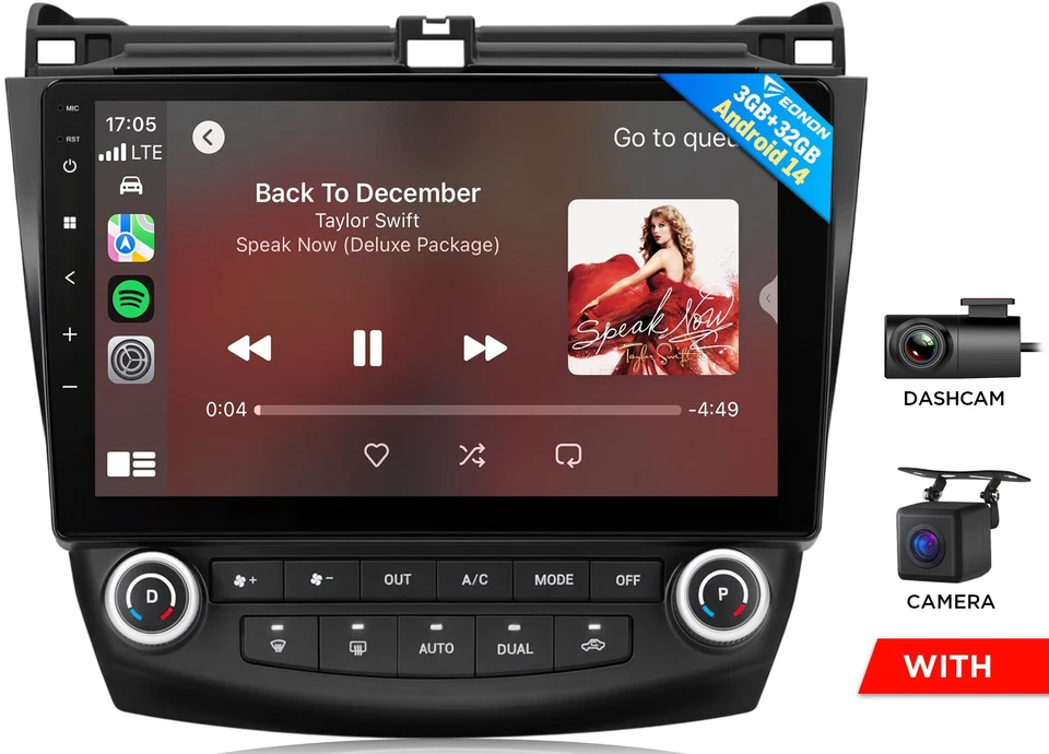 EONON For 2003-2007 Honda Accord 10.1" Android 14 Car Play Stereo Radio GPS Navigation