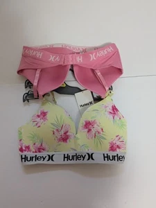 Hurley Women’s Bra 2-Pack Size 34B – Floral Yellow & Solid Pink – Padded Wireles - Picture 1 of 16