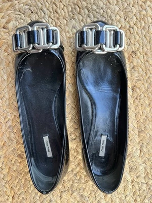 Miu Miu Leather Flats With Silver Chain Detail Made In Italy Size 37 - Image 1 of 4