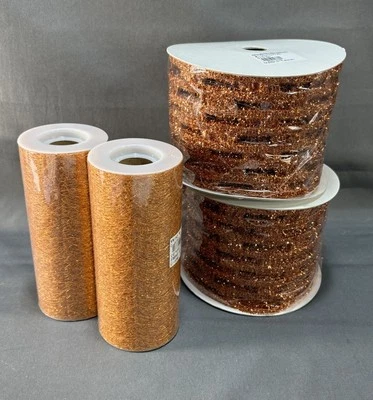 Stretchy Web Sparkly Ribbon Orange/Copper 4 Inch By 10 yds Halloween Lot Of 2 ++ - Image 1 of 3
