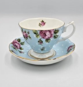 Royal Albert Polka Blue Teetasse & Untertasse Set - Discontinued WWRD England Roses - Bild 1 von 8