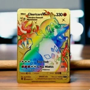 Charizard VMAX Rainbow Gold Metal Card Collectible Gift/Display - Picture 1 of 2
