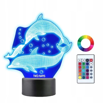 3D LED Nachtlampe Delfin, personalisierbar - Bild 1 von 4