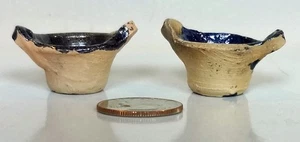 2 Vintage 1:12 Miniature Bowls Pots Terra Cotta Clay Handmade Primitive Mexican - Picture 1 of 4