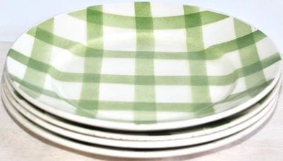 4 Rare Antique 1940s French Moulin des Loups Green Gingham Dinner Plates - Image 1 of 4
