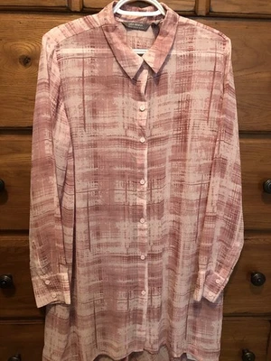 Lisa Rinna 印花编织纽扣前束腰外衣粉色组合高低下摆,尺寸 M — 第 1/4 张图片