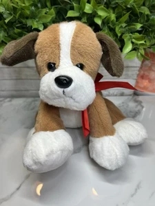 Animal Adventure Marrón Blanco Rojo Arco Cachorro Perro Peluche Juguete 2013 - Imagen 1 de 5