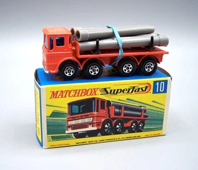 "MATCHBOX” *SUPERFAST* SF-10 PIPE TRUCK **ORANGE** w/ G-TYPE BOX MINT BOXED - Image 1 of 4