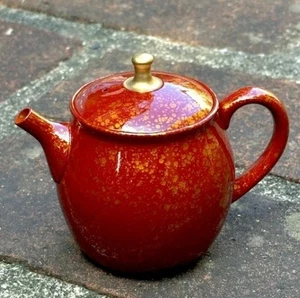 Tokoname Pottery Japanese Teapot Shudei Pot shape Red Gold Kyusu 250ml by Shoryu - Picture 1 of 8