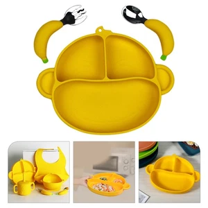 Silicone Meal Plate Spoon Set Child Toddler Infant Baby Food Tray - Picture 1 of 11