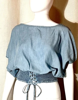 Sexy corsé recortado con alas de murciélago azul cambray cintura para mujer S coqueta romántica Foto 1 de 4