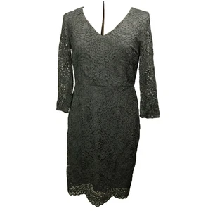 Ann Taylor Loft Ösen Spitze Etuikleid über Knie 3/4 Arm gefüttert schwarz 6P - Bild 1 von 24