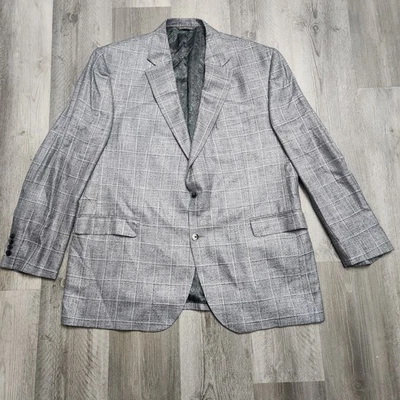 Reserve Patrick James Blazer Men 48 R Gray Viscose Bamboo Stripe Windowpane - Image 1 of 4