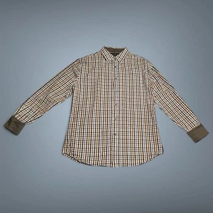 Beverly Hills Polo Club Blue, Brown, Khaki & White Plaid Shirt 100% Cotton Med - Picture 1 of 8
