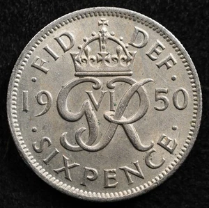 Great Britain 6 Pence 1950, Coin, Inv#F280 - Picture 1 of 2