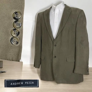 Andrew Fezza Sport Coat Mens 46L Olive Green Smooth Double Vented Two Buttons - Picture 1 of 9