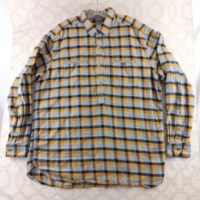 Territory Ahead 法兰绒衬衫男式大号灰色橙色格子半纽扣 — 第 1/4 张图片