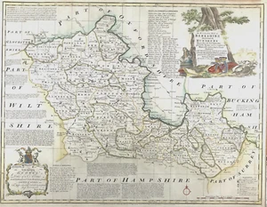 Berkshire map county Bowen Original copper engraved with hand colour c1785 - Picture 1 of 6