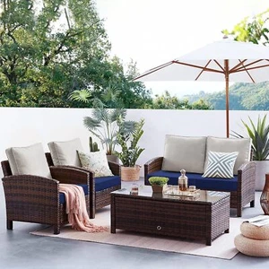 22 x 22 x 3-Inch Waterproof Outdoor Seat Cushion, Sofa Cushion Set of 2, Blue - Picture 1 of 7