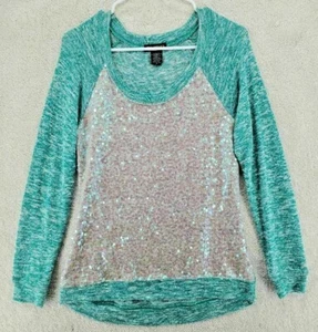 Pullover Sweater, Miss Chievous, Marled Long Sleeve Sequin Cotton woman's Medium - Picture 1 of 6