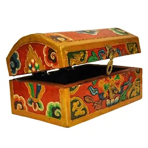 6 Zoll handbemalte Blume Tibetischer Holzschmuck Aufbewahrungsbox Schmuck Aufbewahrung Nepal - Bild 1 von 5