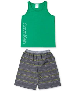 Calvin Klein Big Boys 2-Pc. Plaid Pajama Set Pine Green/CK Grey Logo XL #M1115 - Picture 1 of 1