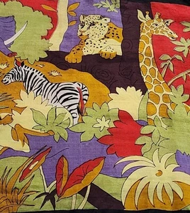 100% Silk Scarf Print Jungle Animals Themed  Wearable Art 11.5"x68" Bright - Picture 1 of 10