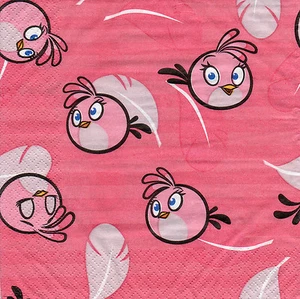 4 lose Servietten Motivservietten Serviettentechnik Kinder Rosa Vögel (1319) - Picture 1 of 1