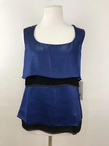 Worth Größe 0 schwarz & blau abgestufte ärmellose Bluse mit Metall "Kette" Fransen; gebraucht, in einwandfreiem Zustand - Bild 1 von 9