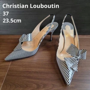 Sandalias Christian Louboutin Tacón Alto Punta Rayas Cebra Talla 37 US7 - Imagen 1 de 19