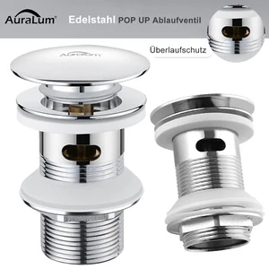 POP UP Ablaufventil Waschbecken Ablaufgarnitur mit Überlauf Waschtisch Edelstahl - Bild 1 von 10