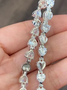 925 sterling silver diamond cut heart cz tennis Bracelet - Picture 1 of 7