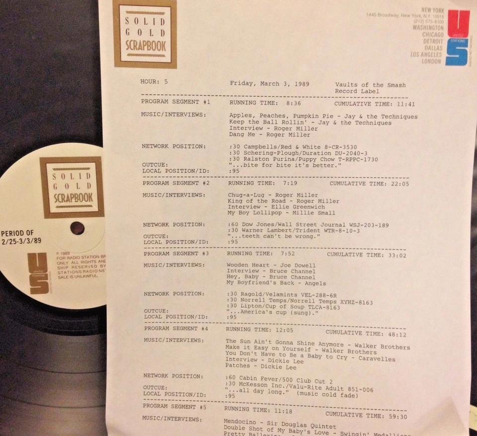 RADIO SHOW:SMASH VAULTS 3/3/89 ROGER MILLER, LEFT BANKE, WALKER BROS, DICKEY LEE - Image 1 of 1