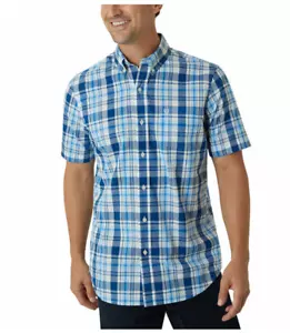 Camicia uomo Chaps manica corta blu a quadri con bottoni tessuto tasca nuova con etichetta - Foto 1 di 5