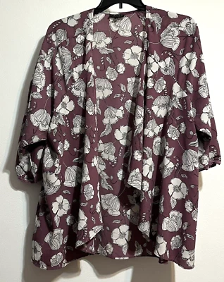 Cameo Womens Plus 4X Top Open Kimono Front Floral Loose Flowy Cardigan Pockets - Image 1 of 4
