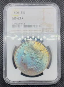 1896 $1 Morgan Silver Dollar NGC MS63* Star Rainbow Toned - Picture 1 of 2
