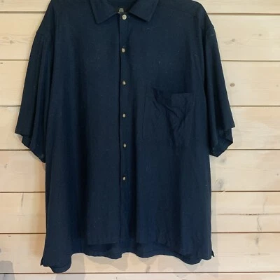 STRUCTURE Mens Medium 100% Silk Navy Short Sleeve Button Down Shirt   - Image 1 of 4