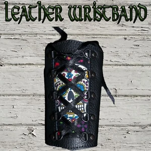 Leather Sugar Skull Arm protector bracers Guard Biker Gothic punk archery corset - Picture 1 of 3