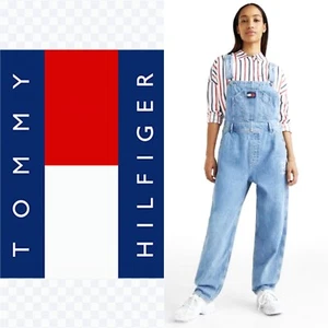 $259 nwt TOMMY HILFIGER BLUE hemp DENIM DUNGAREE OVERALLS XS womens 8 & 10 jeans - Picture 1 of 12