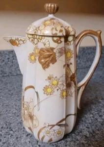 Antike Nippon Moriage Schokoladenkanne erhaben Gold handbemalt Blumen vor 1891 - Bild 1 von 19