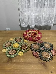 Vintage Woven Raffia Straw Trivet Hot Plate Holder BOHO Decor Set Of Three - Picture 1 of 4