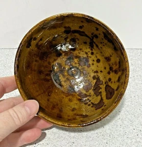 Tazón de cerámica vintage marrón oscuro salpicaduras olla de estudio esmalte brillante gres - Imagen 1 de 6